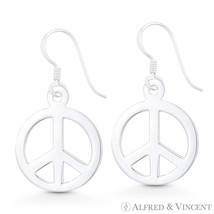 Peace Sign 19mm Charm Hippie Symbol .925 Sterling Silver Dangling Hook Earrings - £22.40 GBP