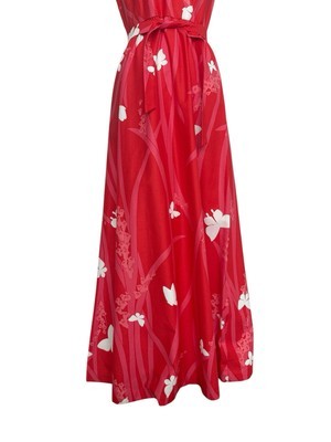 Vtg Malia Honolulu Maxi Dress Bright Pink White Butterfly Retro Tiki Boho Sz 8 Item image 5