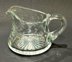Vintage Small Creamer Milk Pitcher Clear Glass Etched Flower Leaf Design 3 Inch - £5.42 GBP