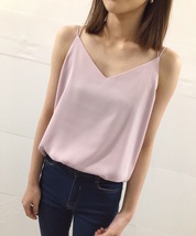 Rose Pink V-neck Chiffon Top Outfit Summer Loose Fitting Wedding Bridesmaid Top image 3