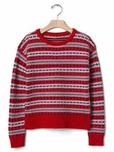 New Gap Kids Girls Red Fair Isle Long Sleeve Crew Neck Rib Trim Sweater 6 7 - £23.52 GBP