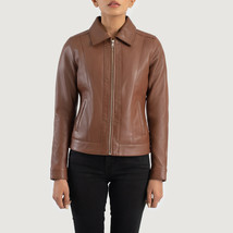 LE Vixen Tan Brown Classic Collar Leather Jacket - £109.34 GBP+