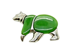 Sterling Silver Bear Brooch Nephrite Jade Jewelry Pin Vintage 925 - $197.95