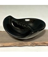 Vtg Ceramic Ashtray Nautilus Shell Swirl MCM Mid Century Black Dish *rea... - $19.79