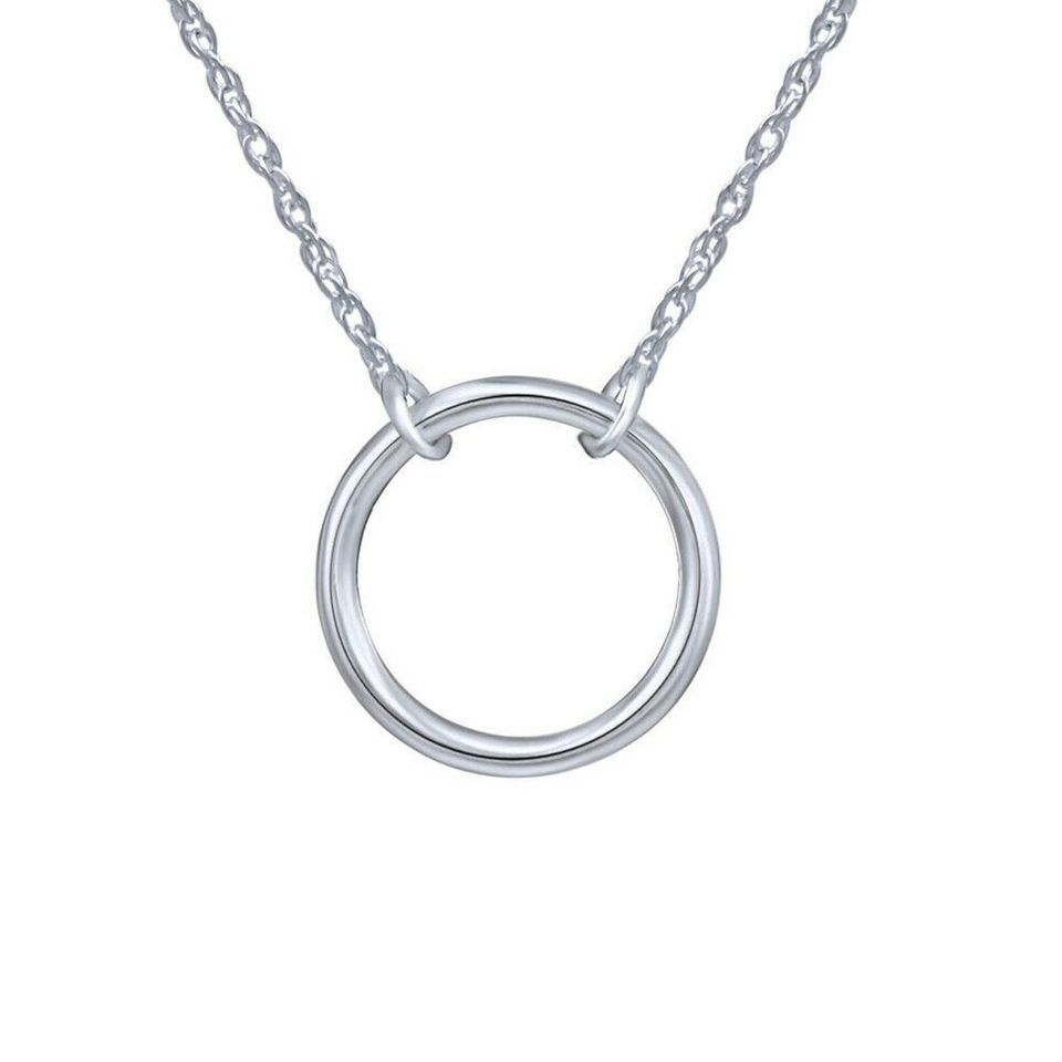 925 Sterling Silver Women Plain Open Circle Pendant 18&quot; Chain Necklace - $28.04