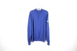 Peter Millar Mens Large Blank Merino Wool Knit Half Zip Pullover Sweater Blue - £39.11 GBP