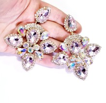 Rhinestone Clip On Earrings, Chandelier Drop Earrings, Pink AB Pageant Earrings, - £36.27 GBP