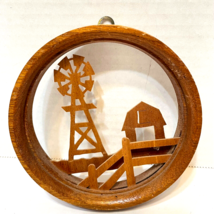 Vintage Wood Carved Cut Out Windmill Barn Small Wall Hanging 4.5 inches - £9.96 GBP