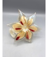 Vtg Handblown Glass Flower Paperweight Beige Red Decor Spiral Stem - $21.67