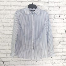 East 5th Essentials Button Down Shirt Womens 8 Blue Striped Stretch Long Sleeve - £14.14 GBP