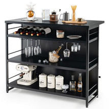 Kitchen Island with 4-Tier Storage Shelf and Long Footrest for Home-Black - Colo - $6,401.44 MXN