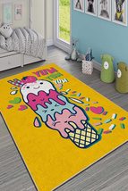 LaModaHome Area Rug Non-Slip - Yellow Emoji ice Cream Soft Machine Washable Bedr - £25.24 GBP+