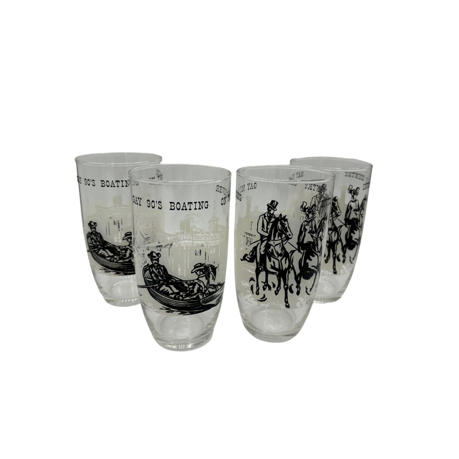 Mid Century Modern Gay 90s Nineties Federal Glass Tumbler Collins Boating Horse - $24.74