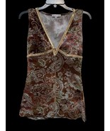 MOA MOA Brown Velvet Women&#39;s Blouse Paisley Pattern No Sleeves Size Med - $36.91 CAD