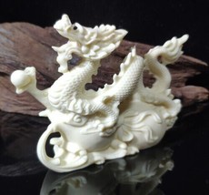 Dragon Statue Figurine Tagua Nut Hand Carved Reiki Healing Feng Shui Ivory - £18.62 GBP