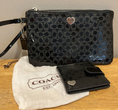 COACH Wallet Black Gloss Perforated Leather Medium Wristlet 51677 mirror - $49.49