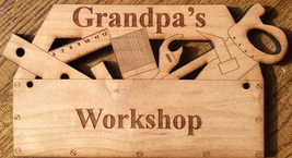 GRANDPA&#39;S WORKSHOP Toolbox Shaped Wooden Personalized Sign / Carpenter T... - £39.84 GBP