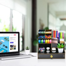 Upgraded Wooden Pencil Holder, Desktop Stationary Organizer Caddy (B17-Black) - £31.17 GBP