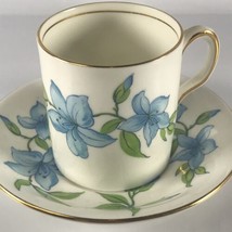 Royal Chelsea Demitasse Coffee Tea Cup Saucer w Blue Lillies Lily VTG - $15.63