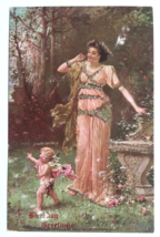 Birthday Greetings Cupid Blindfold Mica German American Novelty Postcard c1900s - $19.99