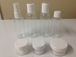 Set of 7 empty fillable travel size bottles containers. 15 sets included - £43.96 GBP