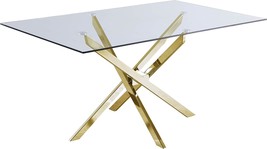 Tempered Glass Top Dining Table With Sturdy Metal Base, Silver Finish, 60&quot; W X - £393.91 GBP