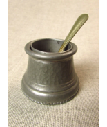 Vintage Hand Hammered Pewter Condement Pot With Spoon - $29.54