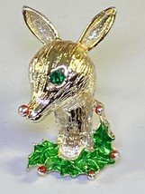 Vintage Gerry&#39;s Rudolph Reindeer Brooch Pin Gold Tone Christmas - £7.71 GBP