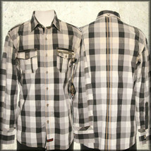 Fender Military Check Mens Long Sleeve Button Up Dress Shirt Black Grey NEW S-3X - £39.95 GBP