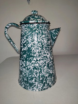 Vintage Green and White Marbled Swirl Metal Enamel Coffee Pot/Pitcher - £35.52 GBP