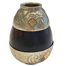 Vintage Yerba Mate Gourd Cup Alpaca Argentina Repousse Silver Mounts - $74.24