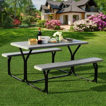 Picnic Table Bench Set for Outdoor Camping -Gray - £164.33 GBP