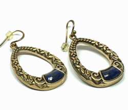 Barse Signed Gold Plate over Sterling and Lapis Earrings - £30.60 GBP