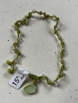 Stretchy Light Green Braided Cord w Clear &amp; Green Bead &amp; Small Oval Pendant Hipp - £8.88 GBP