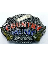 Vtg 1988 Pewter &amp; Enamel Belt Buckle I LOVE COUNTRY MUSIC Siskiyou Buckl... - £20.98 GBP