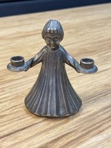 Vintage Cast Metal Girl Figurine Mini Candleholder Italy KG JD - $14.85