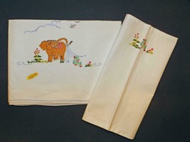 ADORABLE HAND-EMBROIDERED TOP CRIB SHEET &amp; MATCHING PILLOWCASE from CHIN... - £23.54 GBP
