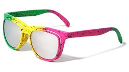 Neon Splatter Flip Up Classic Square Retro Sunglasses (Green, Yellow &amp; Pink Fram - £6.87 GBP+