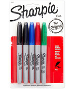 Sharpie Permanent Markers 5 pack Original fine tip point black blue red ... - $30.72 CAD