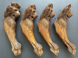 Set of 4 Antique Hand Carved Victorian Oak Wood Lion Head &amp; Claw Paw Table Legs - £512.48 GBP