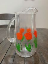 Vintage Red Tulip 1 Quart Glass Pitcher Floral Juice Drink - $17.81