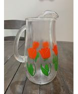 Vintage Red Tulip 1 Quart Glass Pitcher Floral Juice Drink - $326.70 MXN