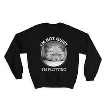Cat Plotting : Gift Sweatshirt Cute Animal Kitten Funny Not Quiet Eyes Sepia Art - £22.87 GBP