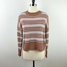 Hippie Rose Crop Pullover Sweater Mocha Mauve Combo Stripe Knit Comfy Sz Med - £15.75 GBP