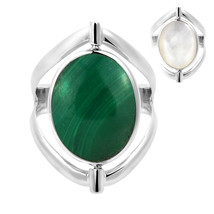 Two in One Flip Green Malachite and White Shell Oval Sterling Silver Ring-7 - £13.91 GBP