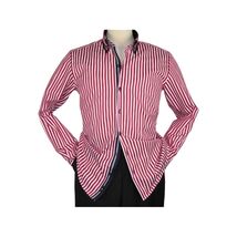 Men Makrom Shirt Cotton Blend wrinkle less Double collar Stripe 6493 red white image 2