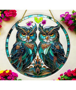 &quot;Stained Glass Style Owl Art - Elegant Twin Owls Hanging Window Decor&quot; - €19,81 EUR