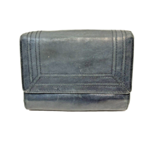 Vintage Womens Soft Black Leather Trifold Wallet Platinum Accents 5.25 x 4.25&quot; - £10.37 GBP