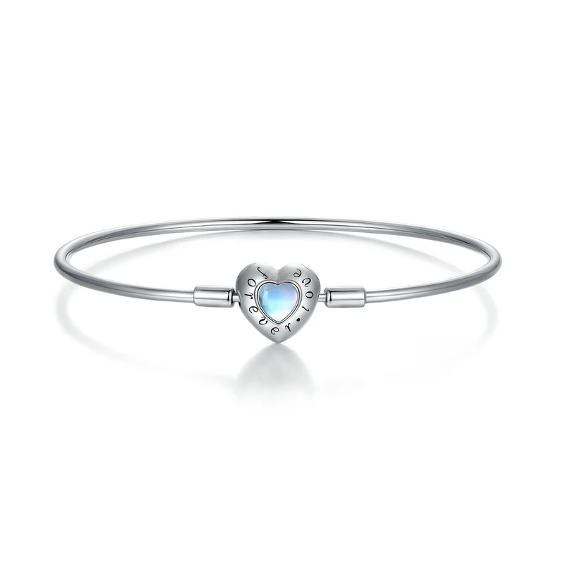 Real 925 Sterling Silver Heart Moonstone Charms Bracelet for Women Forever Love  - $57.53