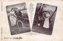 Gruss Aus Bichelsee Switzerland~ Men &amp; Women Romance on Bicycles ~1900 Postca... - £10.20 GBP